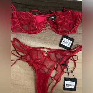 Honey Birdette red Amy bra (34D) and Panty (S) set. BNWT
